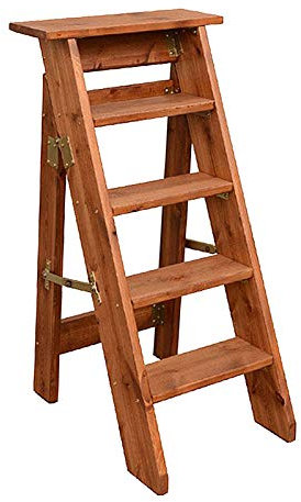 MYAOU Solid Wood 5 Layer Step Ladder Household Ladders Multi-purpose Stepladders Folding Wooden Ladder Plant Stands Indoor Garden Steps