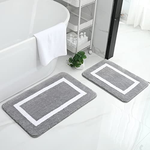 Homaxy Badezimmerteppich Set rutschfest Badematten Set 2 teilig Weiche Mikrofaser Flauschige Badteppich Badvorleger Set 2 teilig – 40 x 60 cm+ 50 x 76 cm, Grau