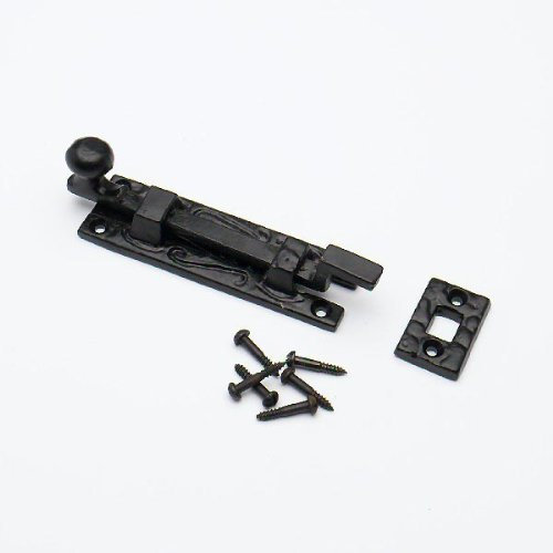 Necked Door Bolt Black Steel Antique Style + Screws 100mm 4 INCH