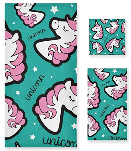 MNSRUU Ensemble de serviettes de bain et gants de toilette absorbants avec motif licorne pour femme et fille