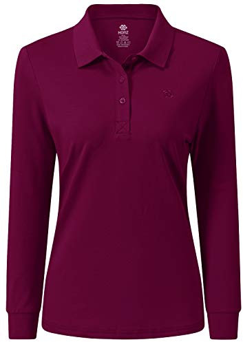 AjezMax Polo Donna Manica Lunga Poloshirt Golf Camicia Lavoro Sportiva Autunno Inverno Top Rosso Vino XL