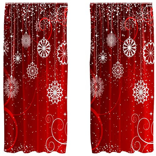 2 Flächenvorhang-Set, leichte dekorative Paneele 2er Set und Stangentasche, 139,7 x 213,4 cm, Rot Weihnachten Winter Abstrakt Schneeflocken Muster