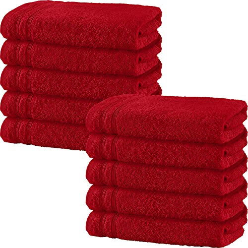 Erwin Müller Handtuch 10er-Pack Heidelberg 100% Baumwolle rot Größe 50x100 cm - saugstark, gut trocknend, kompakt, leichte Qualität - ideal für Sport, Strand, Reisen