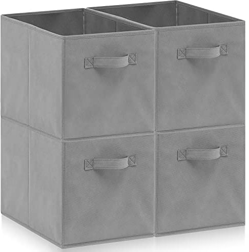 Amazing Tour 4 PCS Cube Storage Boxes 33x38x33 Foldable Fabric with Handles Collapsible for Home Office Nursery Organiser - Clothes Basket Containers, Gray