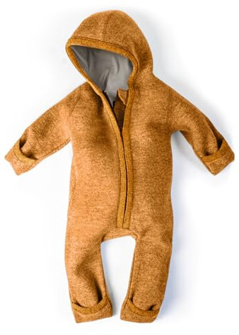 Ehrenkind® WALKOVERALL | Baby Wollwalk-Overalls aus Merino Schurwolle mit Reißverschluss | Walk Wolle Woll-Anzug für Kleinkind und Baby | Safran Gr. 74-80