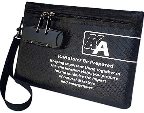 KaAutoler Small Fireproof Bagwith Lock, Fireproof, Waterproof Money Bag, with Zipper Fireproof Safe Box Money Pouch Envelope Container for Cash, for Keys, Cash, Jewelry and Other Valuables