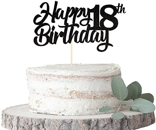 1 Stück Happy 18th Birthday Cake Topper Glitter 18 Geburtstag Tortendeko Prost auf 18 Jahre alt achtzehn fabelhafte Tortendekorationen 18 Geburtstag Party Kuchen Dekoendeko Schwarz