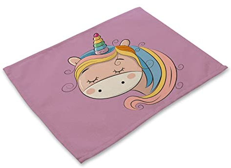 Tischsets Abwaschbar Lila Einhorn Platzsets Abwaschbar Baumwolle Leinen Platzdeckchen Grifffeste Platzset Filz Hitzebeständig Tischset Filz Antifouling Tischset Kinder 30x45 8 Pcs