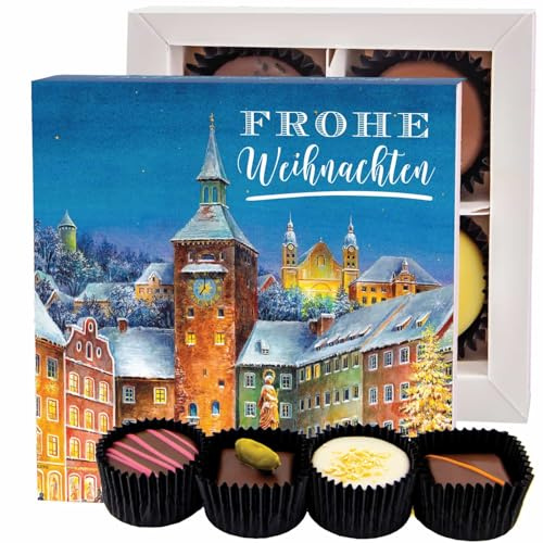 Hallingers Genuss Manufaktur Pralinen Weihnachts-Geschenk - ohne Alkohol, handmade aus Confiserie-Edelkakao in wertiger Geschenkbox Frohe Weihnacht..., Weihnachten für Frauen Männer