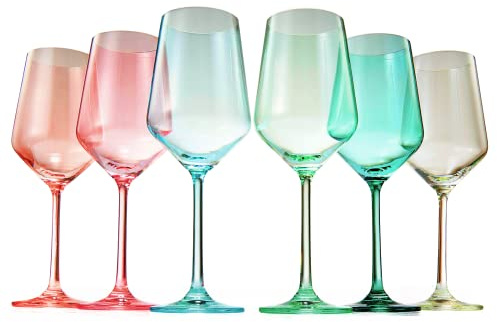 Lot de 6 verres à vin en cristal coloré - Cadeau pour les vacances, la fête des mères, une épouse, une maman ou une amie - Grands verres de 355 ml - Verres hauts uniques de style italien - Rouge et