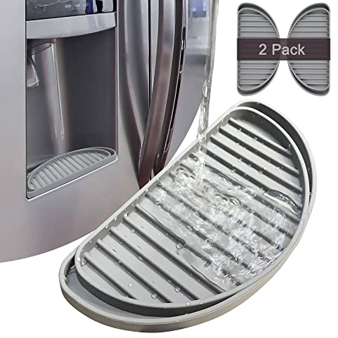 KindGa Refrigerator Drip Tray Catcher, Mini Fridge Drip Tray Protects Ice and Water Dispenser Pan,Fridge Spills Water Pad Catch Basin for Drainage 2 pack (Semi-Circular,Grey)