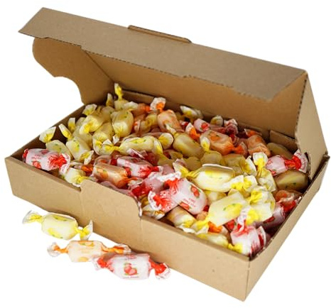 Deine Naschbox | Zuckerfreie Fruchtsaft Toffees | 500g lose im Karton | XL Fruchtbonbon Vorrat | Kaubonbons | 3er Mix | ohne zusätzliche Umverpackung
