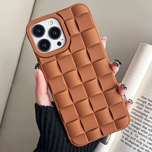UEEBAI Compatible for iPhone 13 Pro Max 6.7 Case, 3D Laid Grid Desgin Slim Lightweight Soft Silicone Phone Cover Shockproof Protective Bumper Corners Case for iPhone 13 Pro Max Women and Girls - Brown