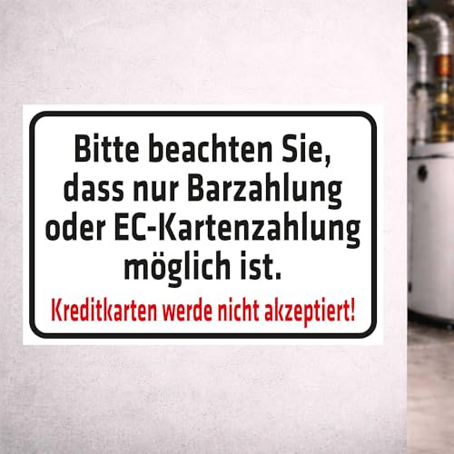 INDIGOS UG - Aufkleber Bitte beachten Sie, DASS nur Barzahlung oder EC - Kartenzahlung möglich ist - 400x300 mm - Hinweisschild Warnschild Sicherheitsschild - Sticker - für Innen und Außen