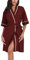 COLORFULLEAF Bademantel Damen Morgenmantel 100% Baumwolle 1/2 Ärmeln Leicht Kimono Bademäntel Weiche Roben für Frauen(Weinrot,S)