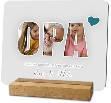 codiarts. | Foto Geschenk | Acryl Glas Bild | personalisierbar | eigenes Foto und Text | DIN A4 oder A5 | optional mit Sockel in Buche | Fotogeschenk für (004 OPA)