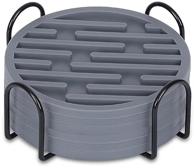 ALXBSONE Untersetzer Gläser, 6er Set Silikon Rund Tisch Untersetzer-Set, Absorbierender Tassenuntersetzer, Coasters für Wohnkultur(Grau)