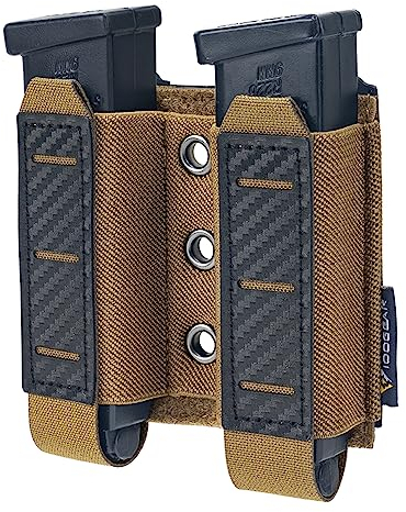 IDOGEAR Mag Pochette Pistolet Pochette Charge RU Molle 9MM Double Pile Porte-Revues Élastiques avec Panneau De Boucle Interne Porte-Mag Hardshell Découpé Au Laser (Coyote Brown)