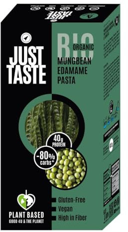 JUST TASTE – BIO Mungo Edamame Pasta - 41g PROTEIN - Edamame Nudeln ideal für Sportler - Low Carb - 250g (6er Pack)