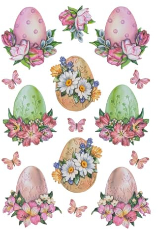 Ideen mit Herz Stickerbogen 3-D Relief-Sticker | Aufkleber | Hochwertig geprägt mit 3-D-Effekt | Din A4 Bogen mit verschiedenen Motiven (Ostereier mit Blumen)