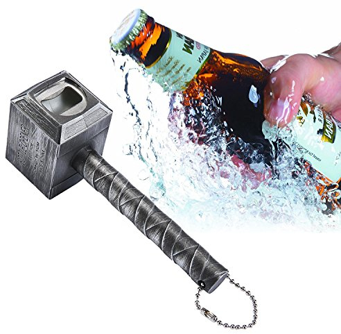 Lonsy Abridor de Botellas Thor Hammer, abridor de Botellas con Forma de Martillo de Thor, abridor de Botellas de Cerveza Mjolnir Quake, Bar y Uso doméstico (Plata)