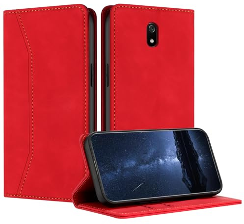 Mo-Beauty Hülle Kompatibel mit Xiaomi Redmi 8A, Handyhülle Xiaomi Redmi 8A, Redmi 8A Hülle, PU Leder Flip Wallet Klappbare Schutzhülle Magnet Ledertasche Klapphülle Hülle für Xiaomi Redmi 8A(Rot)