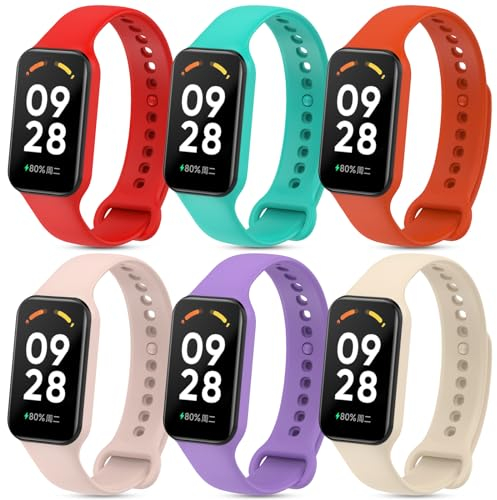 CHULN 6 PCS Correas Compatibles con Xiaomi Smart Band 8 Active, Pulsera Deportivas Adecuadas para Xiaomi Smart Band 8 Active Correas de Repuesto de Silicona