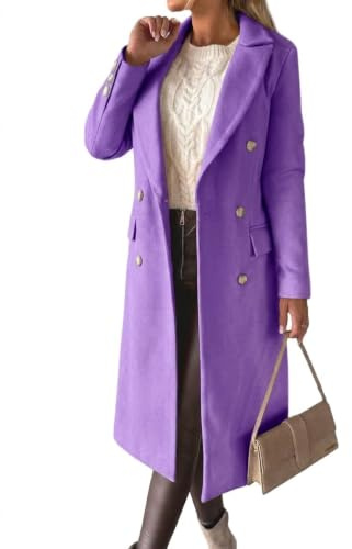 IDEALSANXUN Womens Long Wool Coat Double Breasted Trench Coat Fall Winter Clothes