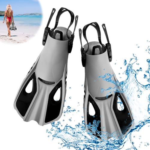 Udbrud Schnorchelflossen, 2 Stück Schwimmflossen Tauchflossen Verstellbare Kurze Flossen Erwachsene Kurz Taucherflossen Zum Schnorcheln Schwimmen für Herren Damen Schnorchelflossen - (X/S)
