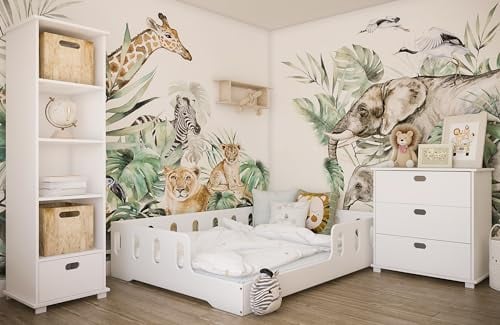 Kids Collective Kinderbett Bodenbett 140x200 cm weiß mit Rausfallschutz und Lattenrost, bodentief Bett Jugendbett Einzelbett 200x140