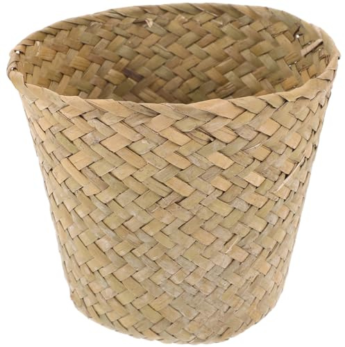 Ciieeo Seagrass Woven Trash Can Mini Hamper Basket Straw Storage Basket Garden Bin Home Organizing