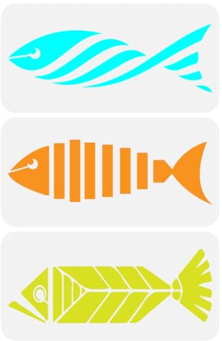 FINGERINSPIRE 3 Stück Geometrische Fisch Malschablone 30x15 cm Wiederverwendbare Nadelstreifen Fisch Zeichenvorlage DIY Sommer Meer Thema Heimdekoration Schablone Zum Malen Auf Holz Wand Stoff Möbeln