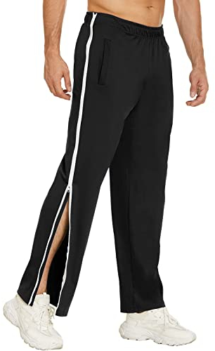 Reha Hose Damen Herren Seitlich Zu Öffnen Baggy Trainingshose mit Seitlichem und Reißverschluss Am Bein Weites Bein Schnellfickerhose Druckknöpfen Sporthose Freizeithose Breite Jogginghose Bequem