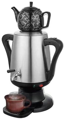 Tetera eléctrica turca, tetera eléctrica de acero inoxidable, hervidor de agua de 4 litros y capacidad de tetera de 1 litro, apagado automático y protección contra ebullición en seco