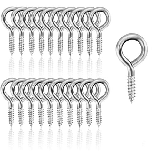 20 PCS Eyelet Screws, Eyed Screw Hook 35mm, Self Tapping Screws, Tightening Screw, Ring Screw, Ceiling Hook, Galvanized Eyebolt, Screw Hole Nail, for Wood, Fixing Wires, Indoor and Outdoor
