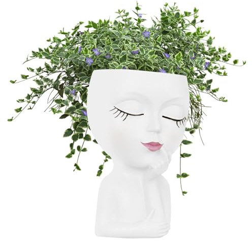 Shurzzesj Pot de Fleurs en résine avec Trou de Drainage, Motif Visage Humain, Pot de Fleurs pour d'intérieur et d'extérieur