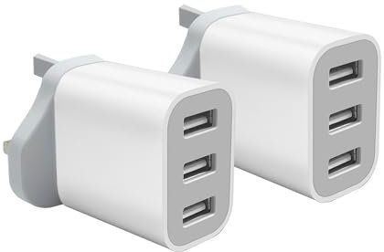 USB Plug, Multi USB Charger 5V 3A for iPhone X XR XS 8 7 6 6S Plus 5 5S 5C SE 14/14 Plus/14 Pro Max 13 12 11, AirPods, iPad, UK Multiple Wall Charging Adapter Multiport Mains Power Adaptor