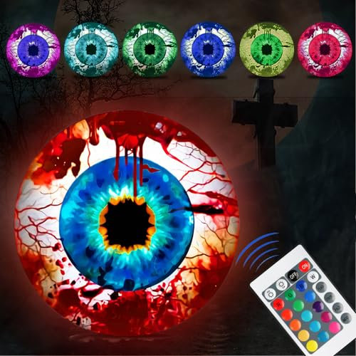 Sunwuun Huge Inflatable Eyeball Light Up, LED Bloodshot Eyeballs Blow Up, Halloween Decorations for Lawn & Party