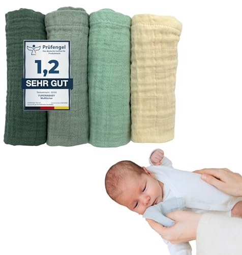 Spucktücher Baby Waschlappen 25x25cm (super-Soft Musselin Bio-Baumwolle) Mulltücher Baby, Oeko-TEX 100 Waschlappen Neugeborene (60 Grad waschbar) Babywaschlappen Set (Grün, 25 x 25 cm)