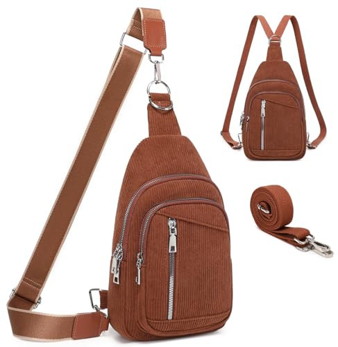 Travistar Mittelgroß Sling Bag Brusttasche Damen Herren 2 in 1 Rucksack Damen Klein mit 2 Abnehmbare Schultergurte, Cord Crossbody Bag Damen Umhängetasche Handtasche Schultertasche Diebstahlsichere