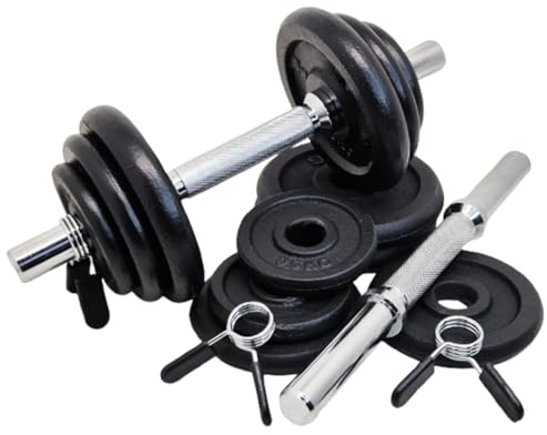 G5 HT SPORT Hantelset + Hantelscheiben aus Gusseisen, Durchmesser 25 mm [11,21,35 kg], verstellbare Gewichte mit Schrauben und Federverschlüssen, Set für Training zu Hause und im Fitnessstudio,