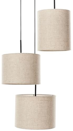 Beliani Hängelampe Leinen Stoffschirm helles Beige 3-flammig Trommelform modern Parguaza