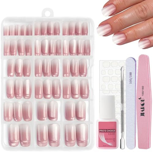 DMQ Cat Eye Press on Nails Set, 240Pcs Square Glitter Gradient Pink False Nails Kit, Short French Fake Nails Pink Tips, 12 Sizes Sparkling Stick on Nail with Glue for Women Girls Nails Art