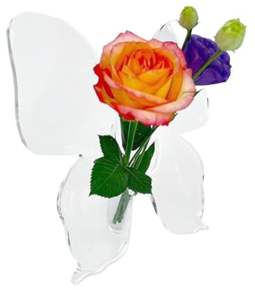 Vase mit Schmetterling aus Acryl – transparente dekorative Vase, Dekoration für zu Hause | einfache Vase, Blumenvase, Wohnzimmerdekoration, Geschenk zum Aufhängen