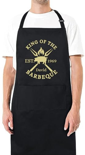 Be Buz Personalized King of the BBQ Apron - Custom Name Grilling Apron for Cooking, BBQ, and Chef Gift for Him Her Aprons for Mens Dad Apron Chef Apron Father Day Gift Black Apron