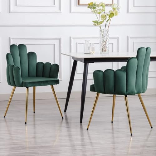 Ya-Home Chaises de Salle à Manger en Velours Chaise de Cuisine Moderne avec Pied Doré Chaise de Salle à Manger Lot de 2,Vert