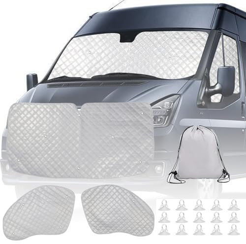 3 STK Sonnenschutz Thermomatten für Ford Transit Van MK7 2015-2025, Auto Windschutzscheibe Sonnenblende Ersatz, Auto Wasserdicht Frontscheibenabdeckung, Fahrerhaus Innen Sonnenblende für Verdunkelung
