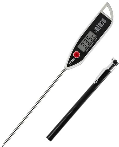 Digital Küchenthermometer, IPX7 Wasserdichtes Thermometer, Kochen Grillthermometer mit Langer Sonde, Bratenthermometer Instant Read für Braten/Fleisch/Grillen/BBQ/Wasser