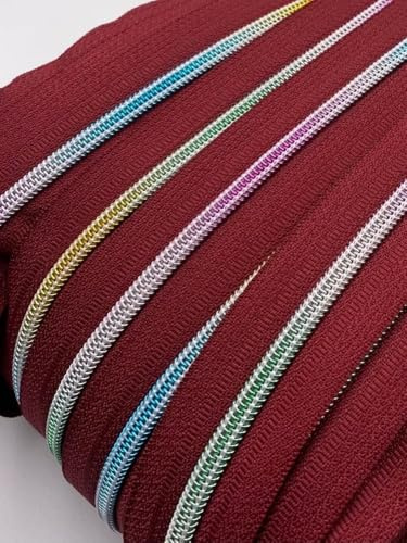 Reißverschluss endlos Spirale Regenbogen 5mm Meterware mit Zipper (Bordeaux, 5m + 10 Zipper)