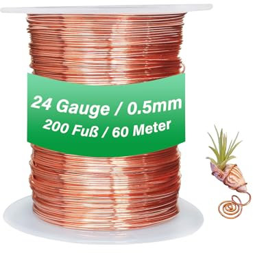 SZLIZHUO 1 Stück Durchmesser 24 Gauge 0.5mm Länge 60m 99.9% Reiner Kupferdraht, Electroculture Gardening Kupferdraht, für DIY Gartenarbeit, Pflanzen-und Gemüseanbau (1, 0.5mm/60M)